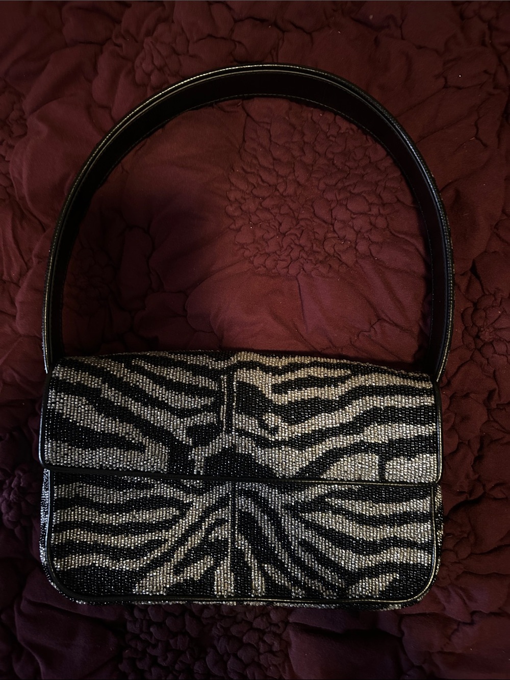 Staud Black and Silver Zebra Beaded Shoulder Bag - Women